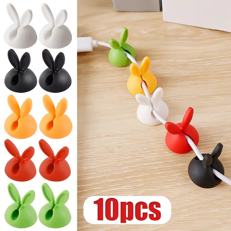 Desk Setup Cable Management - Support d'oreille lapin mignon, gestionnaire de