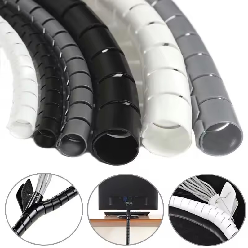 Desk Setup Cable Management - Câble spiralé flexible 2M/1M, protecteur de