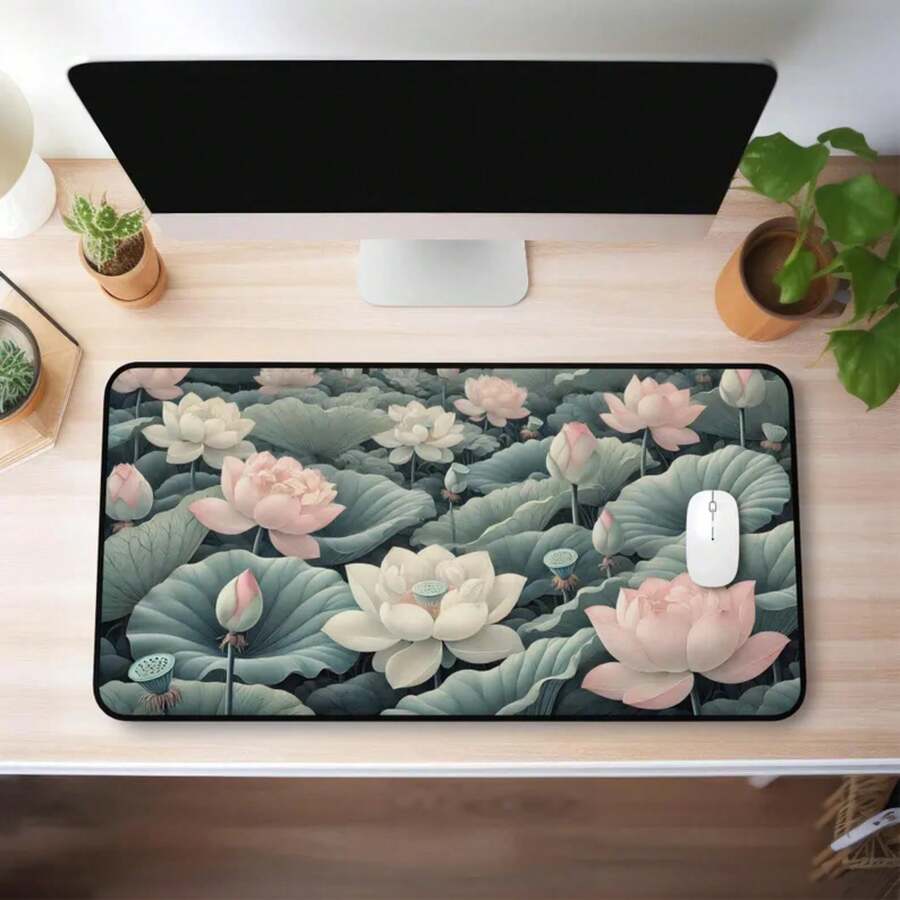 Desk Setup Natural - Grand tapis de bureau motif fleur