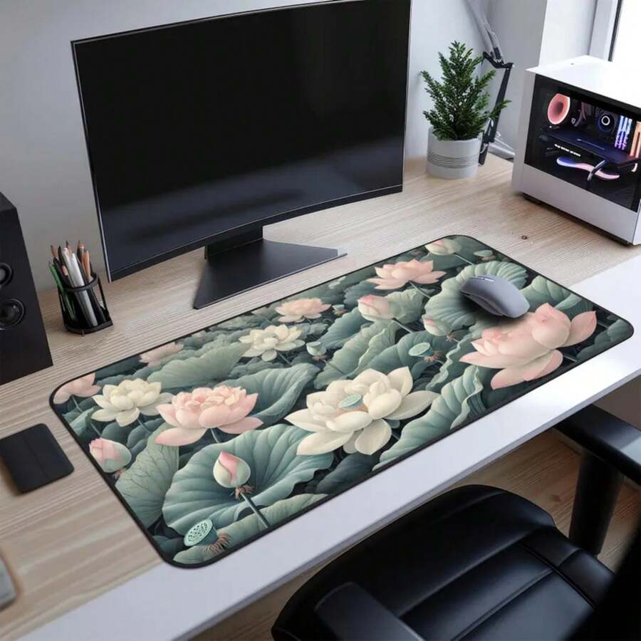 Grand tapis de bureau motif fl - Desk Setup Natural avis et prix